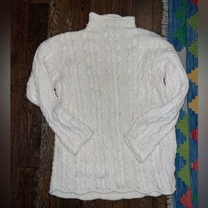 Eddie bauer mock neck white cotton fisherman sweater